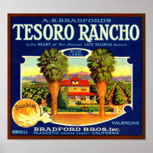 Tesoro Rancho Orange Fruit Crate Label Poster