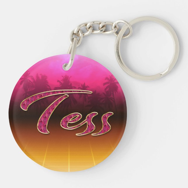 Tess First Name Golden pink keychain (Back)