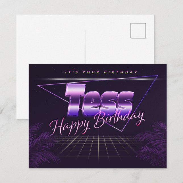 Tess last name first name purple postcard birthday (Front/Back)