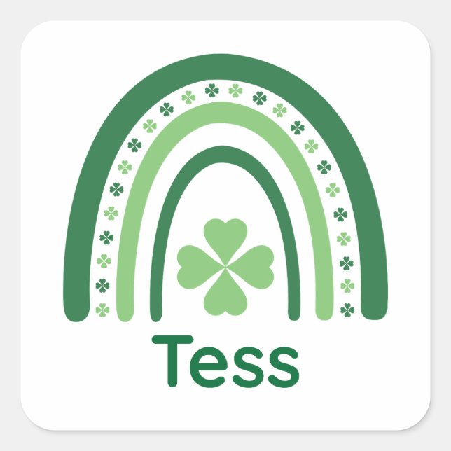 Tess Name Clover Boho Rainbow Square Sticker (Front)