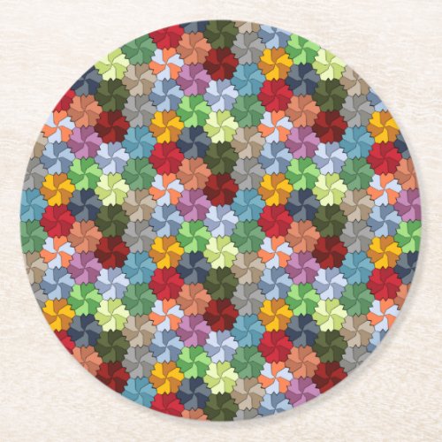 Tessellated Multi_colored Flower Wheel Pattern Round Paper Coaster