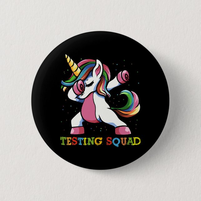 Test Day Dabbing Unicorn Testing Squad Girls .  Button (Front)