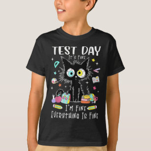 Test Day Funny Stressed Cat Teacher Student Kids T-Shirt