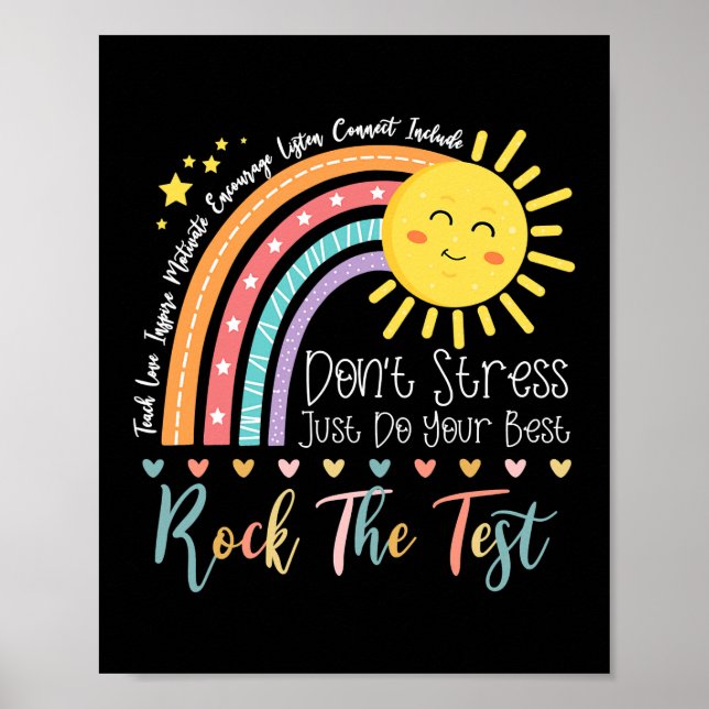 test day rock test teacher testing day rainbow poster (Front)