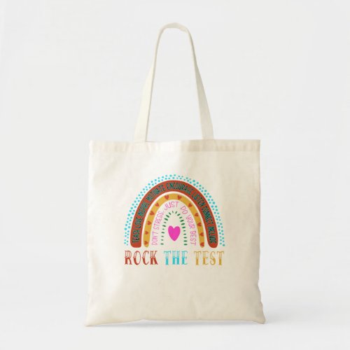 Test Day Rock The Test Teacher Testing Day Rainbow Tote Bag