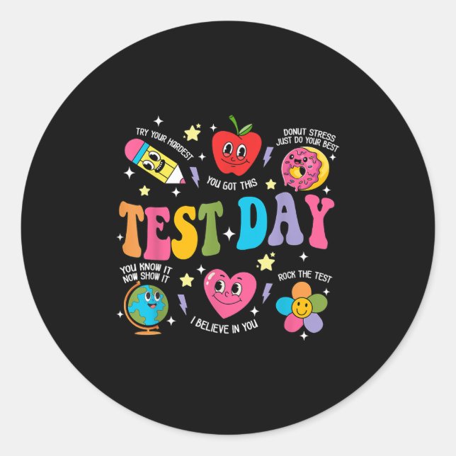 Test Day Rock The Test Testing Day Motivational Te Classic Round Sticker (Front)