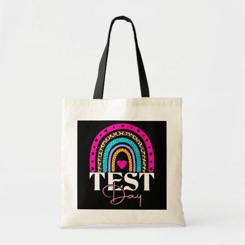 test day teacher testing day rainbow leopard tote bag