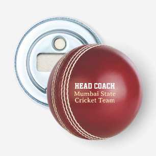 Test Match Red Cricket Ball with Custom Text Bottle Opener