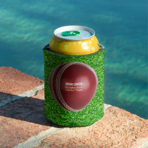 Test Match Red Cricket Ball with Custom Text Can Cooler