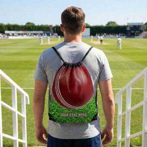 Test Match Red Cricket Ball with Custom Text Drawstring Bag