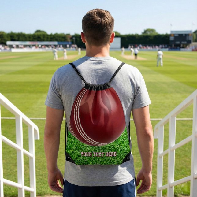Test Match Red Cricket Ball with Custom Text Drawstring Bag (Creator Uploaded)