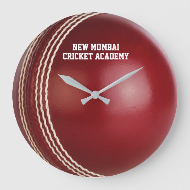 Test Match Red Cricket Ball with Custom Text Large Clock (Front)
