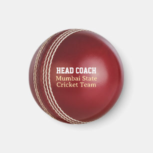 Test Match Red Cricket Ball with Custom Text Magnet