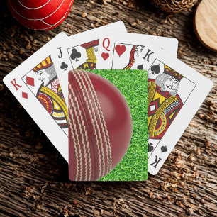 Test Match Red Cricket Ball with Custom Text Poker Cards