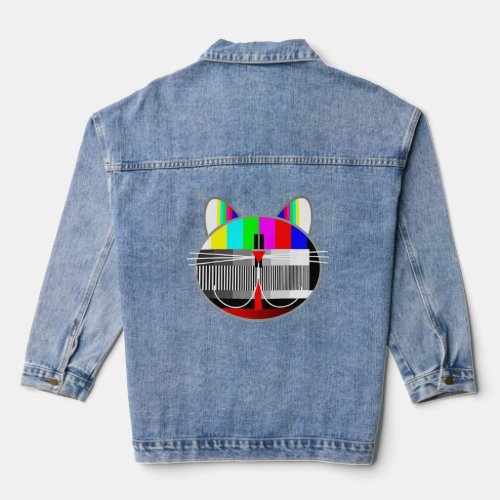 Test Pattern Cat Vintage Retro 80s 90s Television  Denim Jacket