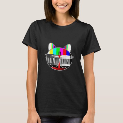 Test Pattern Cat Vintage Retro 80s 90s Television  T_Shirt