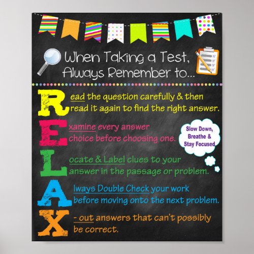 Test Taking Tips Classroom Poster