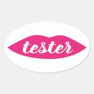 Tester Sample Try Me Pink Lips Makeup Product Oval Sticker