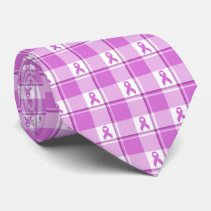Testicular Cancer Awareness Plaid Purple Ribbon Neck Tie