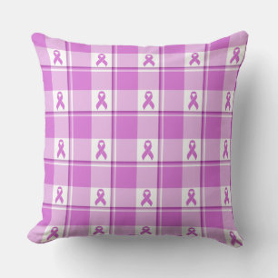 Testicular Cancer Awareness Plaid Purple Ribbon Throw Pillow