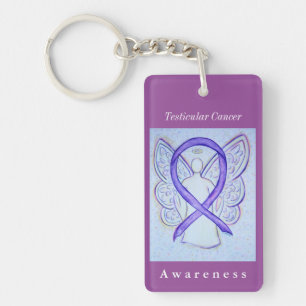 Testicular Cancer Awareness Ribbon Angel Keychain