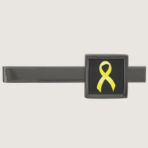 Testicular Cancer Yellow Ribbon Gunmetal Finish Tie Clip