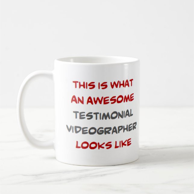 testimonial videographer, awesome coffee mug (Left)