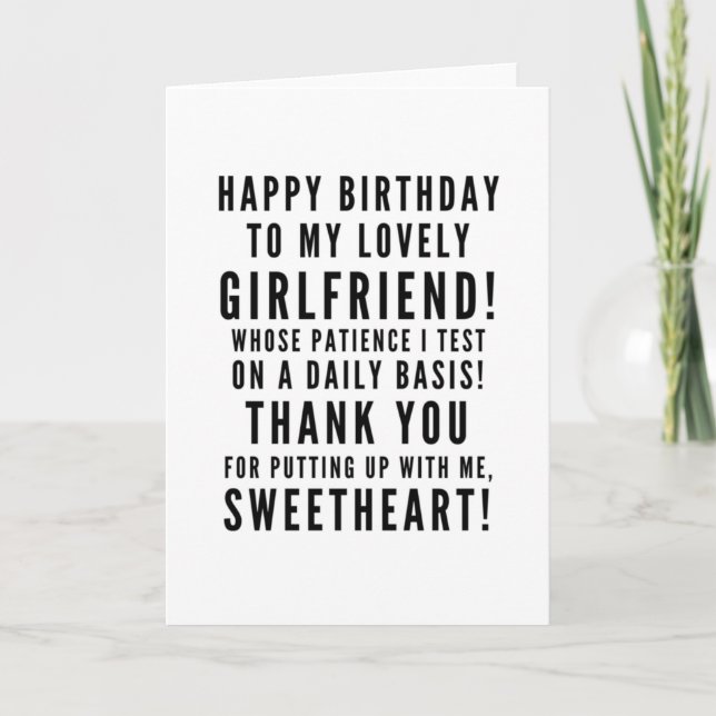 Testing girlfriends patience happy birthday card (Front)