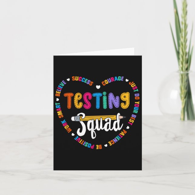 Testing Squad Motivational Test Day Words Heart Te Card (Front)