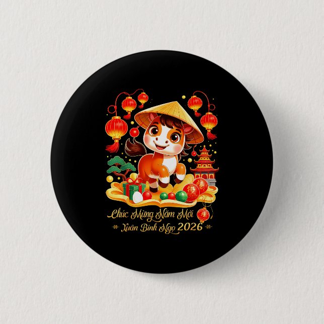 Tet Binh Ngo 2026 Vietnamese New Year Chuc Mung Na Button (Front)
