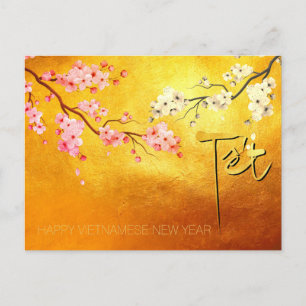 Tet Hoa Anh Dao Blossom Vietnamese New Year Gold P Invitation Postcard