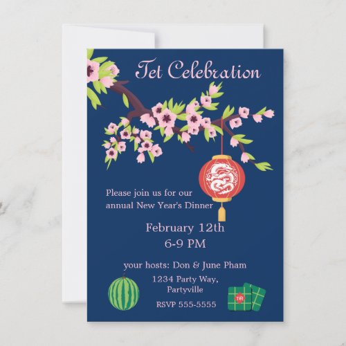 Tet New Year Dragon Hoa Dao Blossoms Invitation