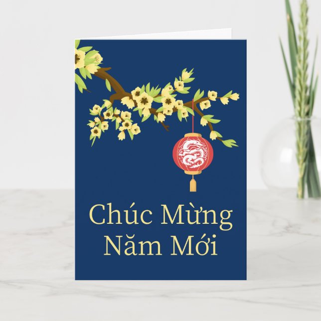Tet New Year Dragon Hoa Mai Blossoms Card (Front)