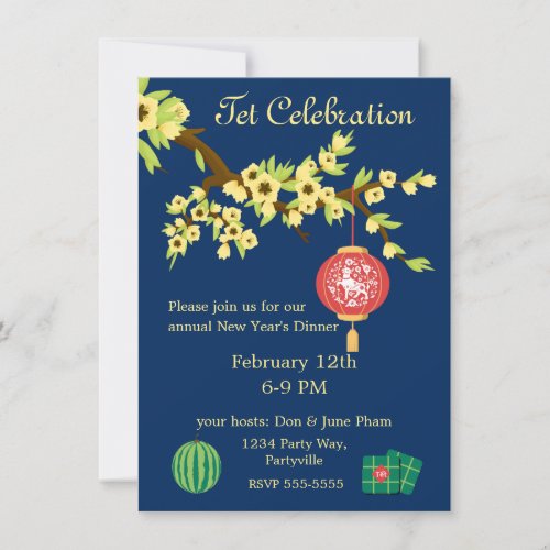 Tet New Year OX Hoa Mai Blossoms Invitation