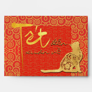 Tet Vietnamese Cat New Year 2023 LI XI Red E Envelope