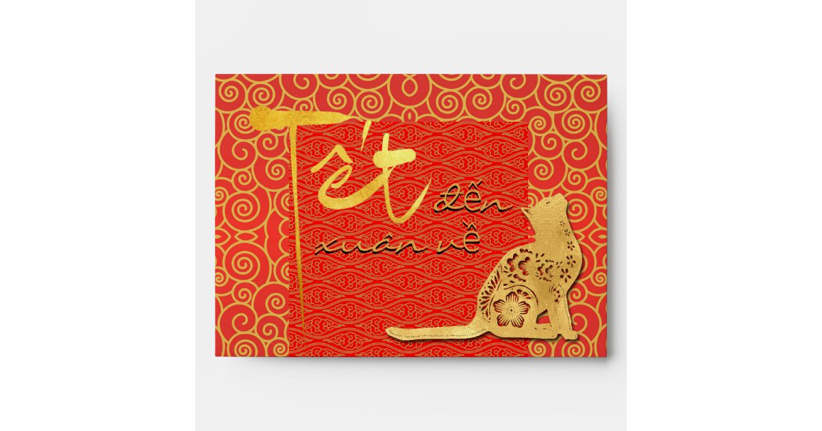 Tet Vietnamese Cat New Year 2023 LI XI Red E Envelope