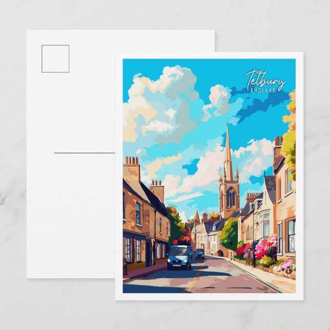 Tetbury England Art vintage travel illustration Postcard (Front/Back)