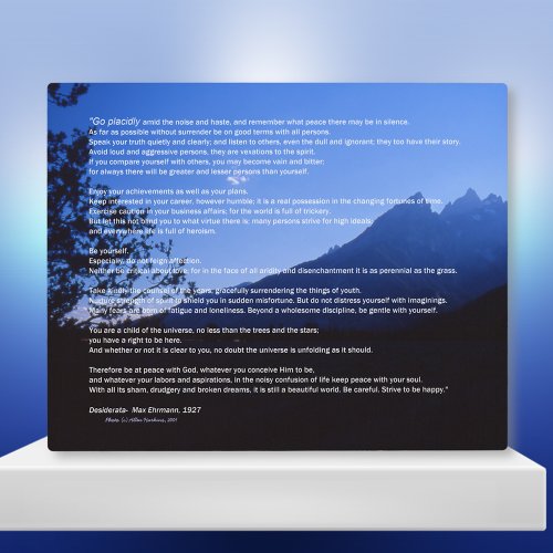 Teton Mountains Desiderata Plaque