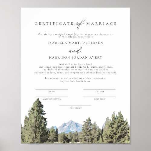 TETON National Park Marriage Certificate Keepsake Poster