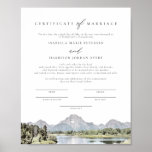 TETON National Park Marriage Certificate Keepsake Poster<br><div class="desc">This marriage certificate features a watercolor painting of Teton National Park. Easily edit *most* wording and change fonts to match your ceremony and the couple's style. For the best quality, be sure to use matte paper so signatures don't smudge. This wedding certificate is the perfect addition to your travel, destination,...</div>