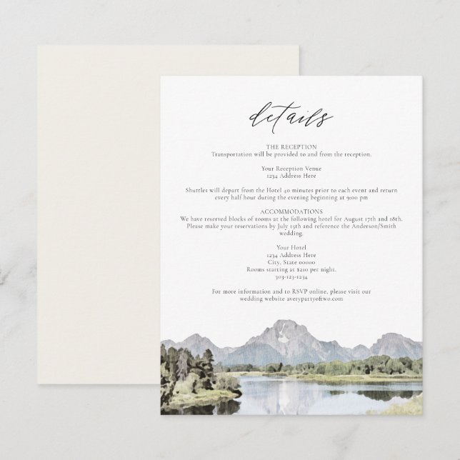TETON NATIONAL PARK Mountain Wedding Details Card (Front/Back)