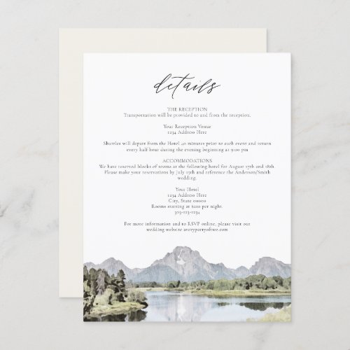 TETON NATIONAL PARK Mountain Wedding Details Card