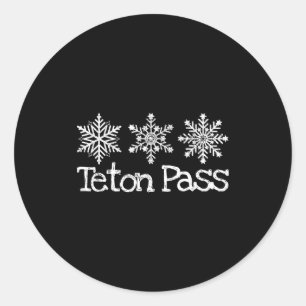 Teton pass wyoming skier ski skiing snowfakes classic round sticker