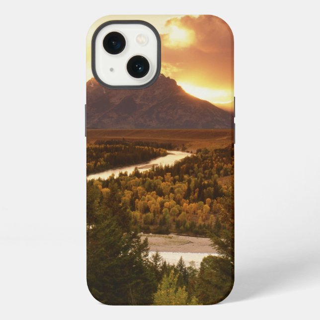 Teton Range at sunset, from Snake River Iphone Case (Back)