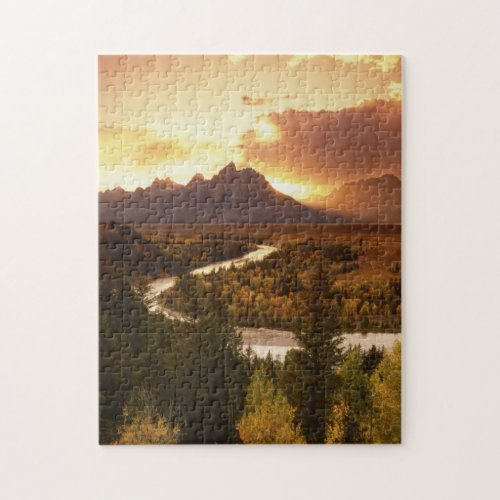 Teton Range at sunset from Snake River Jigsaw Puzzle