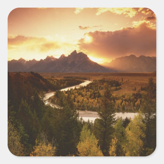 Teton Range at sunset, from Snake River Square Sticker (Front)