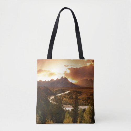 Teton Range at sunset from Snake River Tote Bag