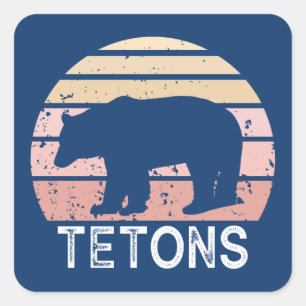 Tetons Retro Bear Square Sticker