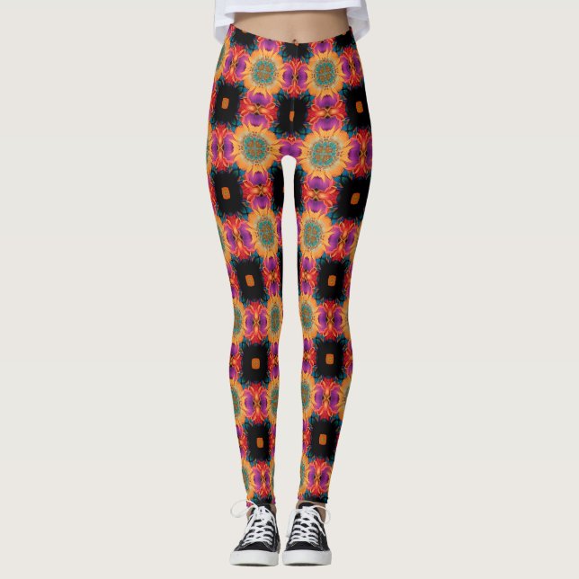 Tetra Color Wild Pattern  Leggings (Front)