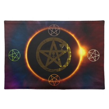 Tetragrammaton Eclipse Elemental Pentacle Star Cloth Placemat by Cosmic_Crow_Designs at Zazzle